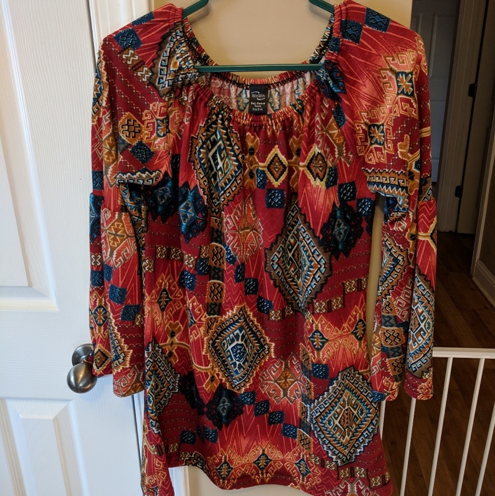 Win Win Bell Sleeve Multi Colored Tunic Size S - M